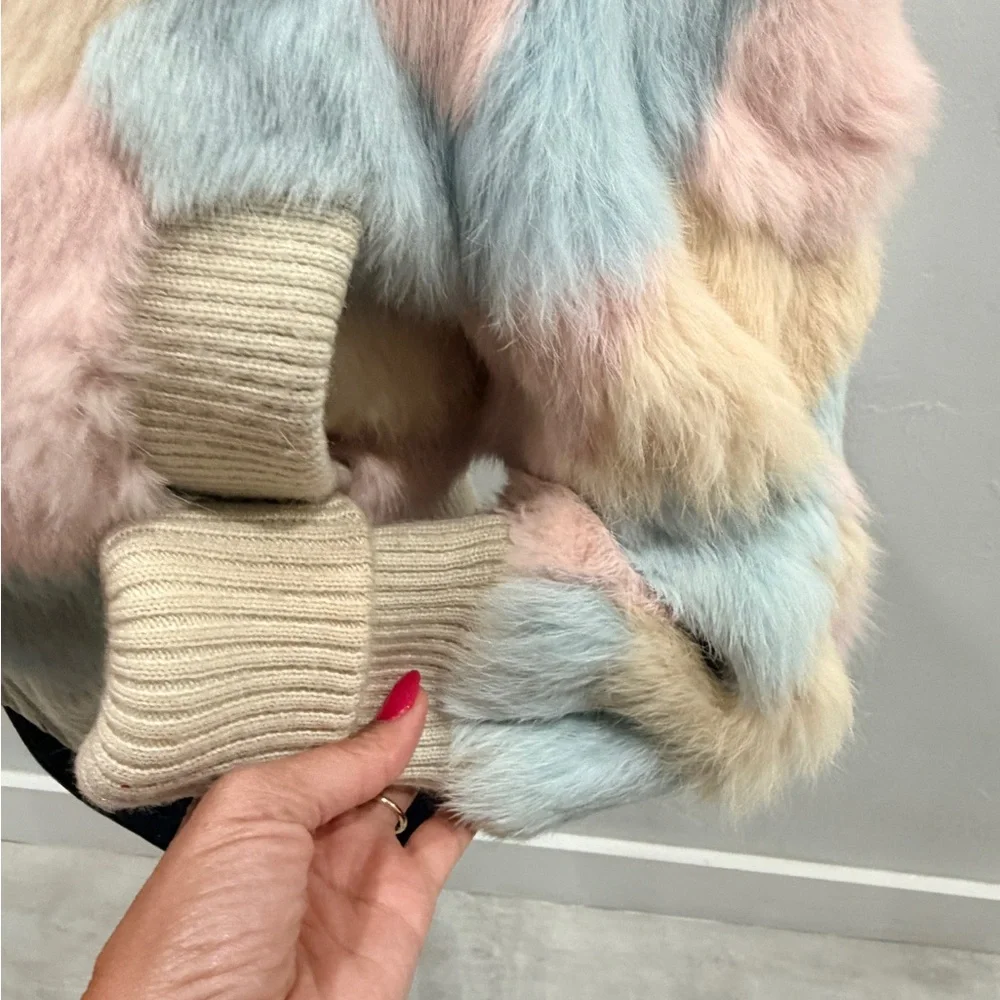 Colorful Teddy Jacket genuine, rabbit fur, multicolored coat - Picture 9 of 12